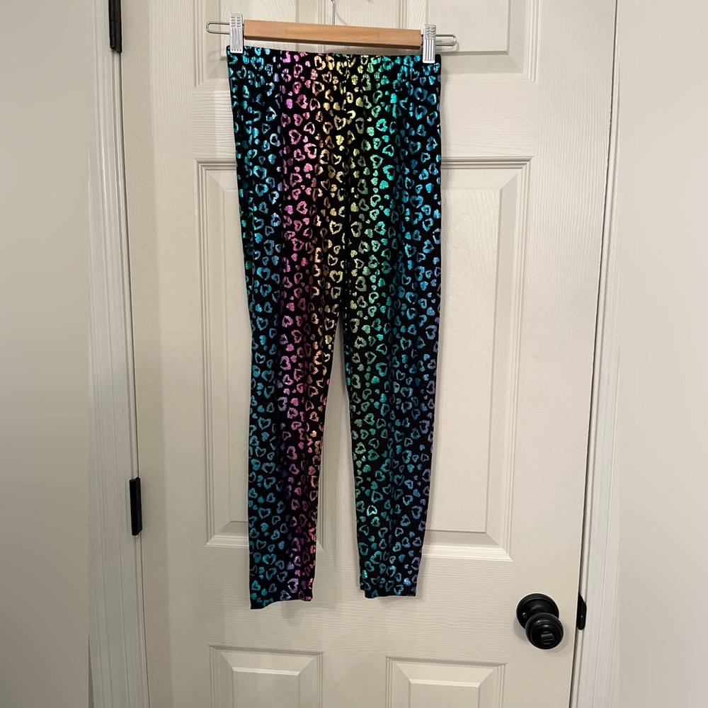 Betsey Johnson Girl's‎ Rainbow Metallic Hearts Printed Leggings Sz Large (12)